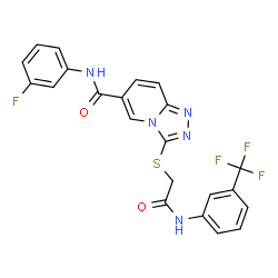 ChemSpider 2D Image | N-(3-Fluorophenyl)-3-[(2-oxo-2-{[3-(trifluoromethyl)phenyl]amino}ethyl)sulfanyl][1,2,4]triazolo[4,3-a]pyridine-6-carboxamide | C22H15F4N5O2S