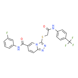 ChemSpider 2D Image | N-(3-Fluorophenyl)-3-[(2-oxo-2-{[4-(trifluoromethyl)phenyl]amino}ethyl)sulfanyl][1,2,4]triazolo[4,3-a]pyridine-6-carboxamide | C22H15F4N5O2S