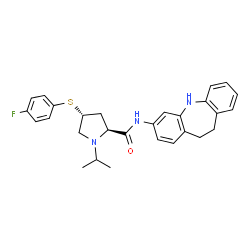 ChemSpider 2D Image | (4R)-N-(10,11-Dihydro-5H-dibenzo[b,f]azepin-3-yl)-4-[(4-fluorophenyl)sulfanyl]-1-isopropyl-L-prolinamide | C28H30FN3OS
