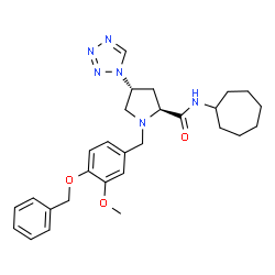 ChemSpider 2D Image | (4R)-1-[4-(Benzyloxy)-3-methoxybenzyl]-N-cycloheptyl-4-(1H-tetrazol-1-yl)-L-prolinamide | C28H36N6O3