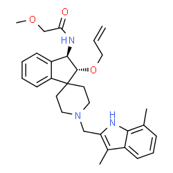 ChemSpider 2D Image | N-{(2R,3R)-2-(Allyloxy)-1'-[(3,7-dimethyl-1H-indol-2-yl)methyl]-2,3-dihydrospiro[indene-1,4'-piperidin]-3-yl}-2-methoxyacetamide | C30H37N3O3