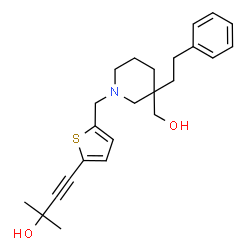 ChemSpider 2D Image | 4-(5-{[3-(Hydroxymethyl)-3-(2-phenylethyl)-1-piperidinyl]methyl}-2-thienyl)-2-methyl-3-butyn-2-ol | C24H31NO2S