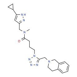 ChemSpider 2D Image | N-[(5-Cyclopropyl-1H-pyrazol-3-yl)methyl]-4-[5-(3,4-dihydro-2(1H)-isoquinolinylmethyl)-1H-tetrazol-1-yl]-N-methylbutanamide | C23H30N8O