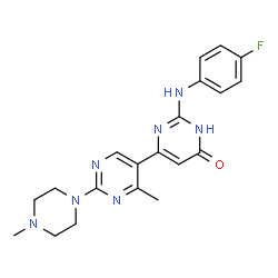 ChemSpider 2D Image | 2-[(4-Fluorophenyl)amino]-4'-methyl-2'-(4-methyl-1-piperazinyl)-4,5'-bipyrimidin-6(1H)-one | C20H22FN7O