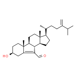 ChemSpider 2D Image | (3R,3aR,5aS,5bR,8S,10aS,10bS)-8-Hydroxy-3a,5b-dimethyl-3-[(2R)-6-methyl-5-methylene-2-heptanyl]-1,2,3,3a,4,5,5a,5b,6,7,8,9,10a,10b-tetradecahydrocyclopenta[a]fluorene-10-carbaldehyde | C28H44O2