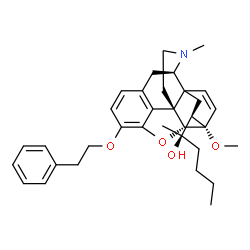 ChemSpider 2D Image | (2R)-2-[(5alpha,18R)-6-Methoxy-17-methyl-3-(2-phenylethoxy)-7,8-didehydro-18,19-dihydro-4,5-epoxy-6,14-ethenomorphinan-18-yl]-2-hexanol | C34H43NO4