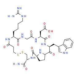 ChemSpider 2D Image | [(1S,4R,12S,18S,21S)-12-(4-Carbamimidamidobutyl)-4-carbamoyl-21-(1H-indol-3-ylmethyl)-2,10,13,16,19,22-hexaoxo-6,7-dithia-3,11,14,17,20,26-hexaazabicyclo[21.2.1]hexacos-18-yl]acetic acid | C35H49N11O9S2