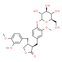 ChemSpider 2D Image | 4-{[(3R,4R)-4-(3,4-Dimethoxybenzyl)-2-oxotetrahydro-3-furanyl]methyl}-2-methoxyphenyl D-glucopyranoside | C27H34O11