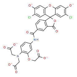 ChemSpider 2D Image | 2,2'-{[2-(Carboxylatomethoxy)-4-{[(2',7'-dichloro-3',6'-dioxido-3-oxo-3H-spiro[2-benzofuran-1,9'-xanthen]-5-yl)carbonyl]amino}phenyl]imino}diacetate | C33H17Cl2N2O13