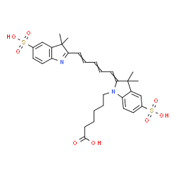 ChemSpider 2D Image | 2-[5-(3,3-Dimethyl-5-sulfo-3H-indol-2-yl)-2,4-pentadien-1-ylidene]-2,3-dihydro-3,3-dimethyl-5-sulfo-1H-indole-1-hexanoic acid | C31H36N2O8S2