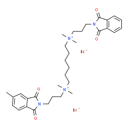 ChemSpider 2D Image | N-[3-(1,3-Dioxo-1,3-dihydro-2H-isoindol-2-yl)propyl]-N,N,N',N'-tetramethyl-N'-[3-(5-methyl-1,3-dioxo-1,3-dihydro-2H-isoindol-2-yl)propyl]-1,6-hexanediaminium dibromide | C33H46Br2N4O4