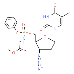 ChemSpider 2D Image | Methyl {[{[3-azido-5-(5-methyl-2,4-dioxo-3,4-dihydro-1(2H)-pyrimidinyl)tetrahydro-2-furanyl]methoxy}(phenoxy)phosphoryl]amino}acetate | C19H23N6O8P