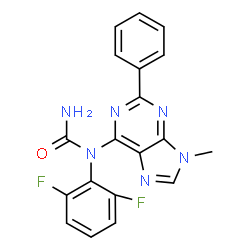 ChemSpider 2D Image | 1-(2,6-Difluorophenyl)-1-(9-methyl-2-phenyl-9H-purin-6-yl)urea | C19H14F2N6O