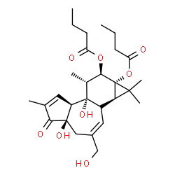 ChemSpider 2D Image | (1aR,4aR,7aS,7bS,8R,9R,9aS)-4a,7b-Dihydroxy-3-(hydroxymethyl)-1,1,6,8-tetramethyl-5-oxo-1,1a,1b,4,4a,5,7a,7b,8,9-decahydro-9aH-cyclopropa[3,4]benzo[1,2-e]azulene-9,9a-diyl dibutanoate | C28H40O8