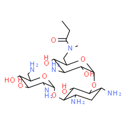 ChemSpider 2D Image | 4,6-diamino-3-({3-amino-3,6-dideoxy-6-[methyl(propanoyl)amino]hexopyranosyl}oxy)-2-hydroxycyclohexyl 2,6-diamino-2,6-dideoxyhexopyranoside | C22H44N6O10