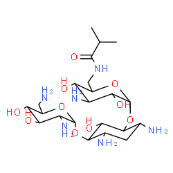 ChemSpider 2D Image | 4,6-Diamino-3-{[3-amino-3,6-dideoxy-6-(isobutyrylamino)hexopyranosyl]oxy}-2-hydroxycyclohexyl 2,6-diamino-2,6-dideoxyhexopyranoside | C22H44N6O10