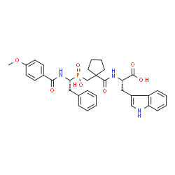 ChemSpider 2D Image | N-({1-[(Hydroxy{(1R)-1-[(4-methoxybenzoyl)amino]-2-phenylethyl}phosphoryl)methyl]cyclopentyl}carbonyl)-L-tryptophan | C34H38N3O7P