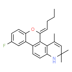 ChemSpider 2D Image | (5Z)-5-Butylidene-9-fluoro-2,2,4-trimethyl-2,5-dihydro-1H-chromeno[3,4-f]quinoline | C23H24FNO