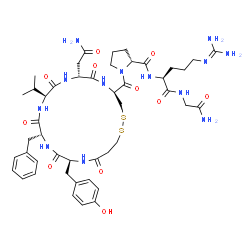 ChemSpider 2D Image | 1-{[(4S,7R,10S,13R,16S)-7-(2-Amino-2-oxoethyl)-13-benzyl-16-(4-hydroxybenzyl)-10-isopropyl-6,9,12,15,18-pentaoxo-1,2-dithia-5,8,11,14,17-pentaazacycloicosan-4-yl]carbonyl}-D-prolyl-L-arginylglycinamid
e | C46H65N13O11S2