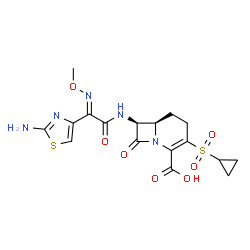 ChemSpider 2D Image | (6R,7S)-7-{[(2E)-2-(2-Amino-1,3-thiazol-4-yl)-2-(methoxyimino)acetyl]amino}-3-(cyclopropylsulfonyl)-8-oxo-1-azabicyclo[4.2.0]oct-2-ene-2-carboxylic acid | C17H19N5O7S2