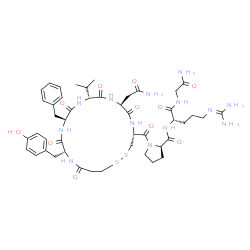 ChemSpider 2D Image | 1-{[(4R,7S,10R,13S,16R)-7-(2-Amino-2-oxoethyl)-13-benzyl-16-(4-hydroxybenzyl)-10-isopropyl-6,9,12,15,18-pentaoxo-1,2-dithia-5,8,11,14,17-pentaazacycloicosan-4-yl]carbonyl}-D-prolyl-L-arginylglycinamid
e | C46H65N13O11S2