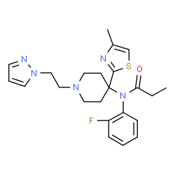 ChemSpider 2D Image | N-(2-Fluorophenyl)-N-{4-(4-methyl-1,3-thiazol-2-yl)-1-[2-(1H-pyrazol-1-yl)ethyl]-4-piperidinyl}propanamide | C23H28FN5OS