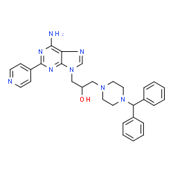 ChemSpider 2D Image | 1-[6-Amino-2-(4-pyridinyl)-9H-purin-9-yl]-3-[4-(diphenylmethyl)-1-piperazinyl]-2-propanol | C30H32N8O