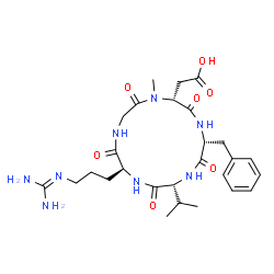 ChemSpider 2D Image | Cyclo(L-arginylglycyl-N-methyl-D-alpha-aspartyl-D-phenylalanyl-D-valyl) | C27H40N8O7