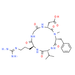 ChemSpider 2D Image | Cyclo(L-arginylglycyl-D-alpha-aspartyl-N-methyl-D-phenylalanyl-D-valyl) | C27H40N8O7