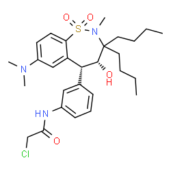 ChemSpider 2D Image | 2-Chloro-N-{3-[(4R,5R)-3,3-dibutyl-7-(dimethylamino)-4-hydroxy-2-methyl-1,1-dioxido-2,3,4,5-tetrahydro-1,2-benzothiazepin-5-yl]phenyl}acetamide | C28H40ClN3O4S