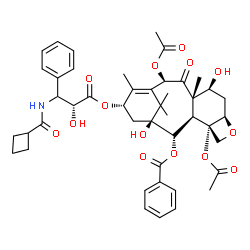 ChemSpider 2D Image | (2alpha,5beta,7beta,10beta,13alpha)-4,10-Diacetoxy-13-({(2R)-3-[(cyclobutylcarbonyl)amino]-2-hydroxy-3-phenylpropanoyl}oxy)-1,7-dihydroxy-9-oxo-5,20-epoxytax-11-en-2-yl benzoate | C45H53NO14