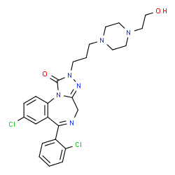 ChemSpider 2D Image | 8-Chloro-6-(2-chlorophenyl)-2-{3-[4-(2-hydroxyethyl)-1-piperazinyl]propyl}-2,4-dihydro-1H-[1,2,4]triazolo[4,3-a][1,4]benzodiazepin-1-one | C25H28Cl2N6O2