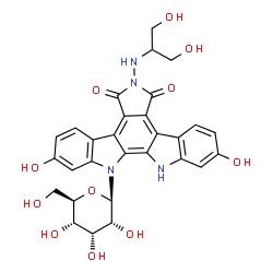 ChemSpider 2D Image | 12-(beta-D-Allopyranosyl)-6-[(1,3-dihydroxy-2-propanyl)amino]-2,10-dihydroxy-12,13-dihydro-5H-indolo[2,3-a]pyrrolo[3,4-c]carbazole-5,7(6H)-dione | C29H28N4O11