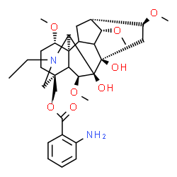 ChemSpider 2D Image | [(1alpha,5xi,6beta,7beta,9xi,10xi,14alpha,16beta)-20-Ethyl-7,8-dihydroxy-1,6,14,16-tetramethoxyaconitan-4-yl]methyl 2-aminobenzoate | C32H46N2O8