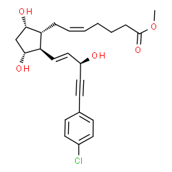 ChemSpider 2D Image | Methyl (5Z)-7-{(1R,2R,3R,5S)-2-[(1E,3R)-5-(4-chlorophenyl)-3-hydroxy-1-penten-4-yn-1-yl]-3,5-dihydroxycyclopentyl}-5-heptenoate | C24H29ClO5