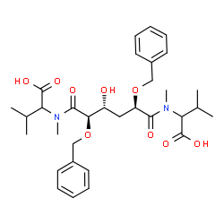 ChemSpider 2D Image | 2-[{(2R,3R,5R)-2,5-Bis(benzyloxy)-6-[(1-carboxy-2-methylpropyl)(methyl)amino]-3-hydroxy-6-oxohexanoyl}(methyl)amino]-3-methylbutanoic acid | C32H44N2O9