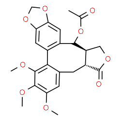 ChemSpider 2D Image | (3aR,14aR)-6,7,8-Trimethoxy-3-oxo-1,3,3a,4,14,14a-hexahydrobenzo[3,4]furo[3',4':6,7]cycloocta[1,2-f][1,3]benzodioxol-14-yl acetate | C24H24O9