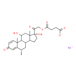 ChemSpider 2D Image | Sodium 4-{[(6alpha,8xi,9xi,10xi,13xi,14xi)-11,17-dihydroxy-6-methyl-3,20-dioxopregna-1,4-dien-21-yl]oxy}-4-oxobutanoate | C26H33NaO8