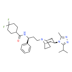 ChemSpider 2D Image | 4,4-Difluoro-N-{(1S)-3-[(1S,5S)-3-(3-isopropyl-5-methyl-4H-1,2,4-triazol-4-yl)-8-azabicyclo[3.2.1]oct-8-yl]-1-phenylpropyl}cyclohexanecarboxamide | C29H41F2N5O