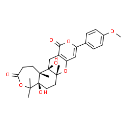 ChemSpider 2D Image | (5aR,7aR,13aR,13bS)-5a,13a-Dihydroxy-10-(4-methoxyphenyl)-5,5,7a,13b-tetramethyl-1,5a,6,7,7a,13,13a,13b-octahydro-5H,12H-oxepino[4,3-f]pyrano[4,3-b]chromene-3,12(2H)-dione | C27H32O8