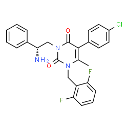 ChemSpider 2D Image | 3-[(2R)-2-Amino-2-phenylethyl]-5-(4-chlorophenyl)-1-(2,6-difluorobenzyl)-6-methyl-2,4(1H,3H)-pyrimidinedione | C26H22ClF2N3O2