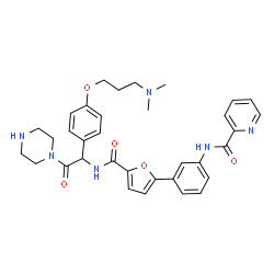 ChemSpider 2D Image | N-[3-(5-{[1-{4-[3-(Dimethylamino)propoxy]phenyl}-2-oxo-2-(1-piperazinyl)ethyl]carbamoyl}-2-furyl)phenyl]-2-pyridinecarboxamide | C34H38N6O5