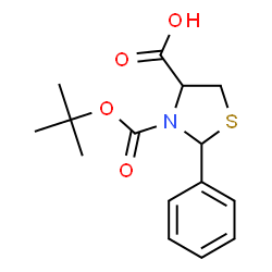 ChemSpider 2D Image | 3-(tert-Butoxycarbonyl)-2-phenylthiazolidine-4-carboxylic acid | C15H19NO4S