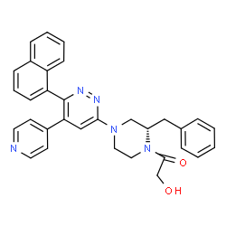 ChemSpider 2D Image | 1-{(2S)-2-Benzyl-4-[6-(1-naphthyl)-5-(4-pyridinyl)-3-pyridazinyl]-1-piperazinyl}-2-hydroxyethanone | C32H29N5O2