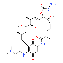 ChemSpider 2D Image | (4E,6Z,8S,9S,10E,12S,13R,14S,16R)-19-{[2-(dimethylamino)ethyl]amino}-13-hydroxy-8,14-dimethoxy-4,10,12,16-tetramethyl-3,20,22-trioxo-2-azabicyclo[16.3.1]docosa-1(21),4,6,10,18-pentaen-9-yl hydrazinecarboxylate | C32H49N5O8