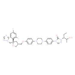ChemSpider 2D Image | 2,5-anhydro-1,3,4-trideoxy-2-(2,4-difluorophenyl)-4-({4-[4-(4-{1-[(2R,3R)-2-hydroxypentan-3-yl]-5-oxo-1,5-dihydro-4H-1,2,4-triazol-4-yl}phenyl)piperazin-1-yl]phenoxy}methyl)-1-(1H-1,2,4-triazol-1-yl)-D-threo-pentitol | C37H42F2N8O4