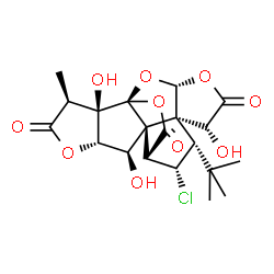 ChemSpider 2D Image | (1R,3R,7S,8S,9S,11R,12R,13S,16S,17R)-9-Chloro-6,12,17-trihydroxy-16-methyl-8-(2-methyl-2-propanyl)-2,4,14,18-tetraoxahexacyclo[8.7.2.0~1,11~.0~3,7~.0~7,11~.0~13,17~]nonadecane-5,15,19-trione | C20H23ClO10