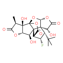 ChemSpider 2D Image | (1R,3R,7S,8S,9S,11R,12R,13S,16S,17R)-9-Fluoro-6,12,17-trihydroxy-16-methyl-8-(2-methyl-2-propanyl)-2,4,14,18-tetraoxahexacyclo[8.7.2.0~1,11~.0~3,7~.0~7,11~.0~13,17~]nonadecane-5,15,19-trione | C20H23FO10
