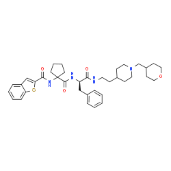 ChemSpider 2D Image | Nalpha-({1-[(1-Benzothiophen-2-ylcarbonyl)amino]cyclopentyl}carbonyl)-N-{2-[1-(tetrahydro-2H-pyran-4-ylmethyl)-4-piperidinyl]ethyl}-D-phenylalaninamide | C37H48N4O4S