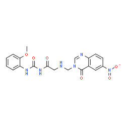 ChemSpider 2D Image | N-[(2-Methoxyphenyl)carbamoyl]-N~2~-[(6-nitro-4-oxo-3(4H)-quinazolinyl)methyl]glycinamide | C19H18N6O6